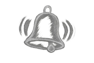 Bell ringing drawing showing notification and sound, a hand-drawn chalk sketch on transparent...