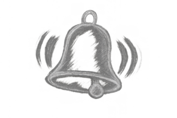 Bell ringing drawing showing notification and sound, a hand-drawn chalk sketch on transparent background