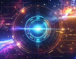 Obraz premium Futuristic digital artwork showcasing a circular technological design