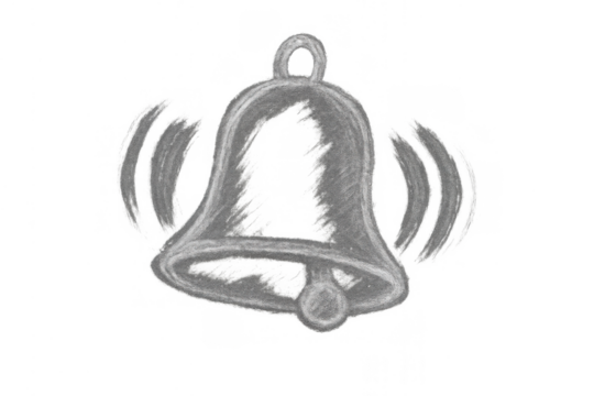 Bell ringing drawing showing notification and sound, a hand-drawn chalk sketch on transparent background