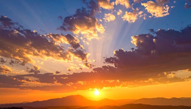Golden hour sunset painting sky with dramatic clouds - Powered by Adobe