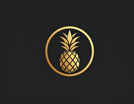 Golden pineapple icon in a circular frame on a black background - Powered by Adobe