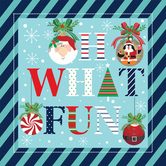 Christmas card with hanging baubles and lettering