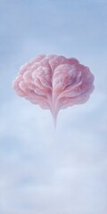 Pastel brain balloon in the sky of wonder: surreal imagination meets therapy of the mind with wellness, thinking, imagination