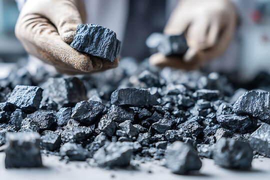 Scientist studying silicon carbide rocks and minerals