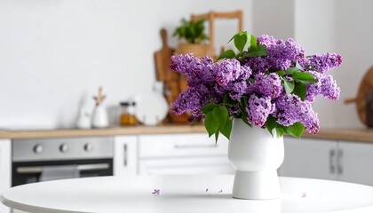 Bright Purple Lilacs White Vase