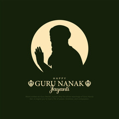 Guru Nanak Jayanti Sikh Religious Celebration with silhouette of Guru Nanak vector Illustration.