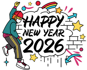 happy new year 2026 greeting card design isolated on white background