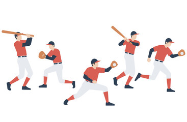 野球の動作を描いたスポーツイラスト素材カラー版