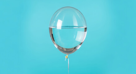 A balloon filled with water against a blue background, creating a surreal and visually striking image that plays with expectations and perception