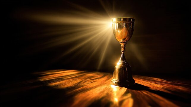 elite. A shining gold trophy on a velvet podium with dramatic spotlight. event key visuals, club posters, designed for fitness apps and gym onboarding, drives event promotion.