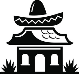 Mexican restaurant building with sombrero icon