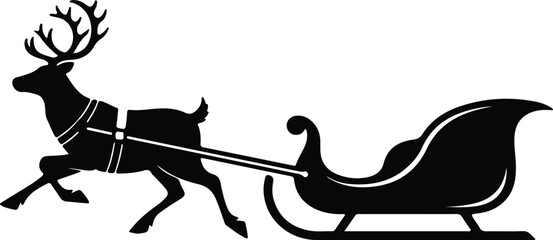 Vector reindeer pulling santa sleigh festive christmas silhouette illustration