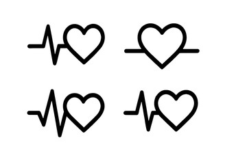 Heartbeat line (EKG) forming a heart shape vector icons illustration on white.