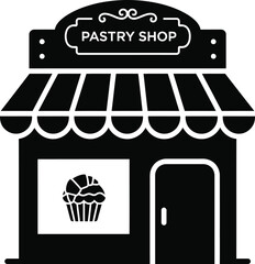 Charming black and white icon of a pastry shop