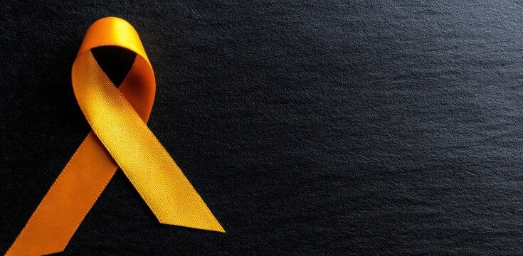 Yellow awareness ribbon on a dark slate background, representing support for various causes and childhood cancer awareness