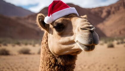 Obraz premium camel wearing a santa hat