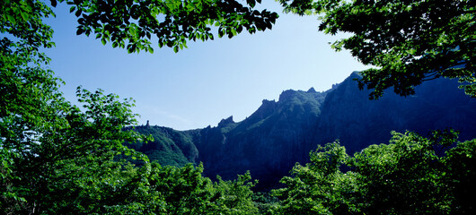 제주 숲속에서 바라본 한라산 절벽