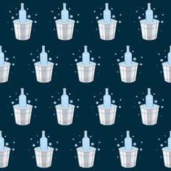 Vodka bottle in ice bucket Infinite pattern background on dark turquoise background, Abstract background Seamless Pattern