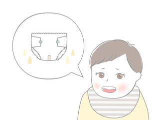 オムツについて考える赤ちゃん