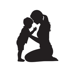 Black Silhouette of Mom Holding Son with AffectionPrint