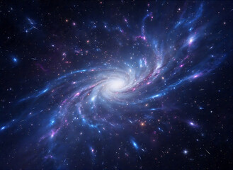 A mesmerizing spiral nebula galaxy glowing in shades of midnight blue and deep purple, capturing the beauty of outer space and the mystery of the cosmos. Perfect for science, astronomy theme