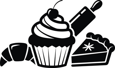Bakery treats and baking tools illustration