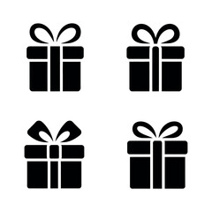 Gift box icon set with decorative bows symbolizing presents and special occasions