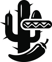 Mexican fiesta icon with cactus sombrero and chili pepper