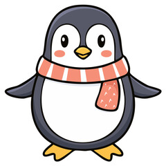 Obraz premium Cartoon Penguin Wearing Winter Scarf Illustration Cheeks Smiling Eyes Simple Lines Design