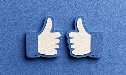 Two Thumbs Up Icons Stacked Vertically on Blue Background, Symbolizing Approval, Success and Positive Feedback for UI and Social Media