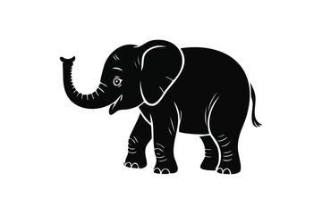 Black silhouette of an elephant isolated on white background