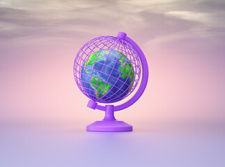 Colorful globe on display with a bright sky background showcasing Earth and its continents in vibrant hues