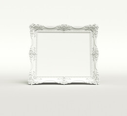 Ornate empty white picture frame suitable for displaying art or photographs in any home or gallery setting