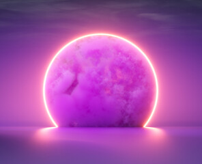 Vibrant sunset with neon pink hues over a calm ocean reflecting pastel clouds