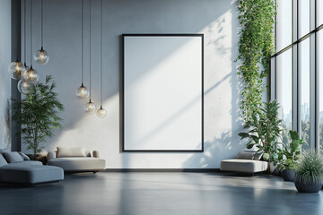 Blank White Digital Billboard Mockup in Modern Interior – 3D Rendering for Advertising and Branding Design