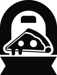 Stylized icon of a pizza slice in a delivery bag