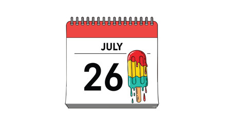 A Cartoon Calendar Displaying July 26th with an Ice Pop Symbolizing Summer Fun and Anniversaries