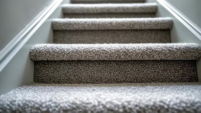 Close-up view of carpeted stairs in a modern home, Interior architecture and design concept