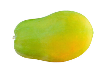 Ripe papaya with vibrant yellow and green skin isolated on transparent background