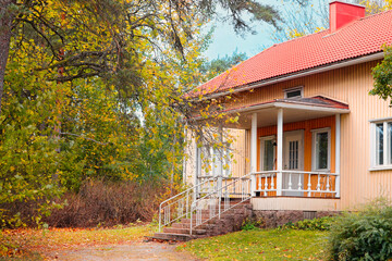 Detail of Old Wooden House with Porch. Generic architecture. 