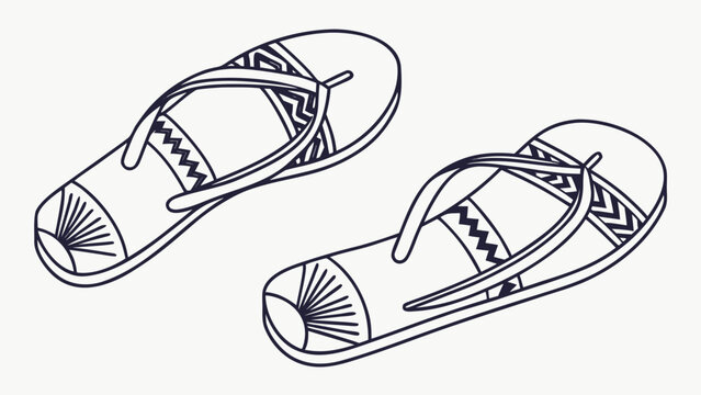 Stylish flip flops outline for summer fun, beach vibe footwear with trendy geometric patterns, perfect for vacation promos and casual lifestyle designs