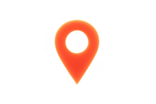 Glowing orange map pin icon indicating a location, navigation, and destination on a transparent background