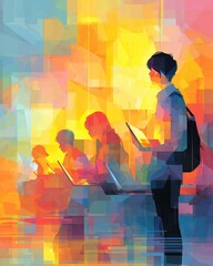 Futuristic Education and Digital Learning Illustration