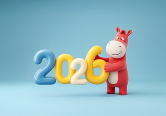 2026 말의 해 3D 캐릭터 일러스트
