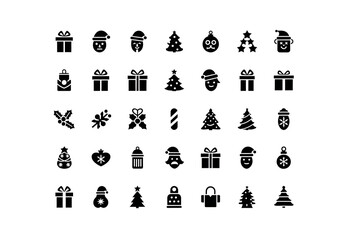 Illustration of collection of christmas icons isolated on transparent background