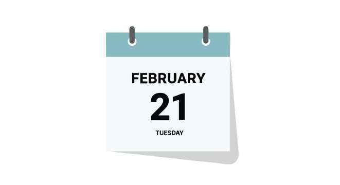 February 21st Tuesday Date Reminder with Minimalist Calendar Design and Day Indication - Powered by Adobe