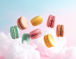 colorful macaroons on a blue background