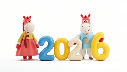 Fototapeta premium 2026 말의 해 3D 캐릭터 일러스트 