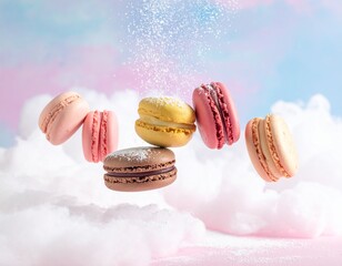 colorful macaroons in colorful sky
